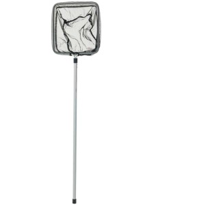 Colibri retino antialghe con rete fine nera e manico in alluminio argento per la cura del laghetto.