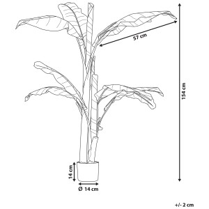 Schizzo di una pianta artificiale di banano alta 154 cm in vaso (Ø 14 cm), disegno dettagliato.