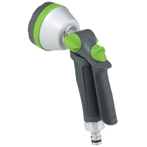 Geka Multibrause Plus 5S Grigio: Pistola da giardino con 5 getti, manico grigio e dettagli verdi.