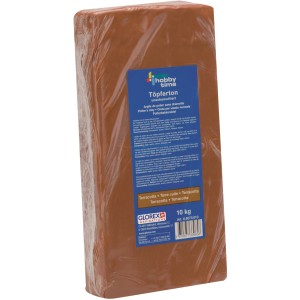 Bloc d'argile de poterie terracotta non chamottée (10kg), idéal pour le travail au tour.