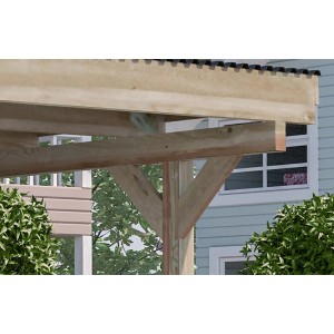 Dettaglio del carport doppio a tetto piatto Weka: Struttura in legno con pali robusti e tetto.
