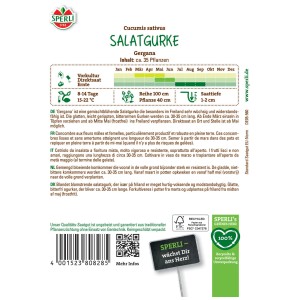 Sperli graines de concombre Gergana pour 35 plantes, emballage avec conseils de culture et informations.