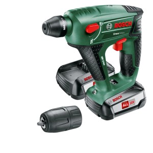 Perforateur-burineur sans fil Bosch Uneo Maxx avec 2 batteries et adaptateur. Outil polyvalent pour percer, buriner et visser.