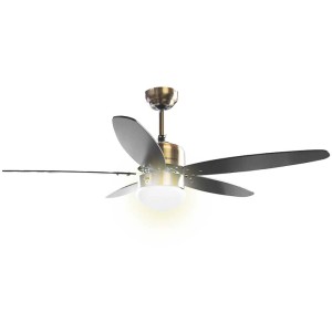 Ventilateur de plafond Sonnenkönig Catania avec lampe et cinq pales aspect bronze.