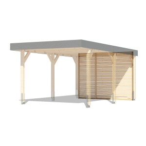 Karibu Rückwand für Einzel-Carport aus Leimholz, naturbelassen, mit Lamellen als Sichtschutz.