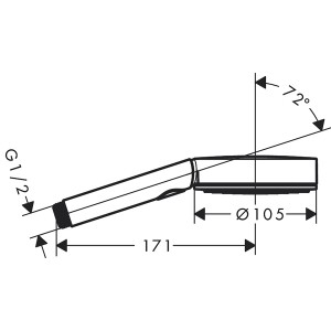 Disegno tecnico doccetta Hansgrohe Pulsify Select S 105 cromo con dimensioni.