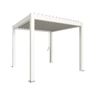 Pergola Biohort bianca 3x3 m con tetto a lamelle per terrazza e giardino.