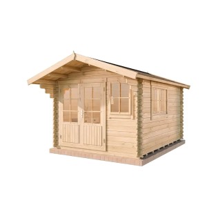 Casetta da giardino in legno marrone Gabriel-34 con doppia porta e finestre.