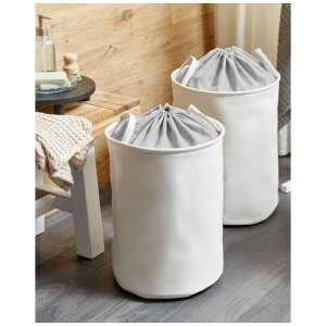 Ensemble de 2 paniers de rangement Beliani Archa, coton, blanc, avec cordon de serrage et poignées.
