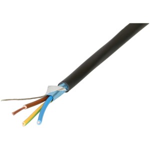 Câble blindé noir, 3x1 mm², longueur 10 m. Conduit en plastique avec mécanisme interne.