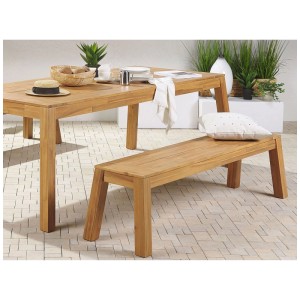 Banc de jardin Livorno en acacia marron, assorti à la table de jardin. Banc en bois pour jardin ou terrasse.