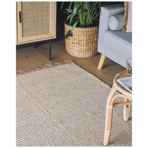 Tapis en jute beige Aladag (200x140 cm) avec franges style bohème.
