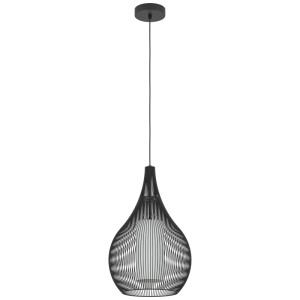 Suspension Eglo Razoni : Lampe en fil d'acier noir avec verre blanc, Ø 32,5 cm.