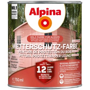 Alpina Wetterschutzfarbe, halbdeckend, Kirschblütenrosa, 750ml Dose. Holzfarbe für Aussen.