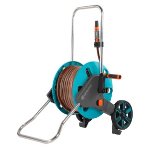 Gardena AquaRoll M Set: Avvolgitubo con tubo, manovella e ruote per irrigazione giardino.