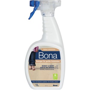 Flacone spray Bona detergente 1L per pavimenti in legno oliati con erogatore blu. Pulisce e nutre il parquet.