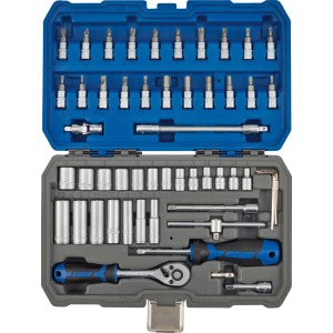Jeu de clés à douilles LUX-TOOLS 53 pcs en mallette. Kit d'outils complet avec cliquet, embouts et douilles en acier CrV.