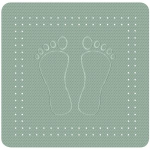 Quadratische, grüne Kleine Wolke Duscheinlage Foot Maledivia mit Fußabdruckmuster und Saugnäpfen.
