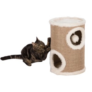 Trixie Arbre à chat Cat Tower Edoardo, 50 cm, taupe/crème avec chat qui griffe.