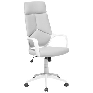 Sedia da ufficio Delight, sedia da scrivania grigio chiaro con schienale alto e struttura bianca.