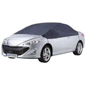 Demi-garage auto bleue taille M sur voiture argentée, protection contre le gel et les intempéries.