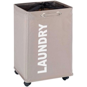 Cesto portabiancheria Wenko Quadro Taupe 79 l con ruote e maniglie.