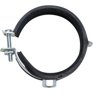 Collare di supporto insonorizzato (Ø 60-65 mm) in acciaio zincato con inserto in gomma per fissaggio tubi.