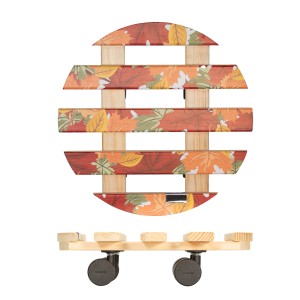 Wagner Multi Roller GH0643 con design a foglie autunnali, sottovaso a rotelle in legno con 4 ruote, Ø 300mm, portata 100kg.