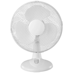 Ventilateur de table CMI blanc, Ø 30 cm, avec grille de protection et trois pales.