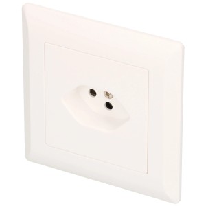 Prise encastrée blanche Hager Kallysto avec prise T13 et protection accrue contre les contacts.