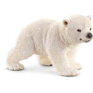 Detailgetreues Schleich Wild Life Eisbärjunges, laufend, als Spielzeugfigur.