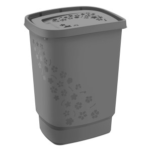 Cesto portabiancheria Rotho Flowers antracite, 55 l, con decoro floreale e coperchio.