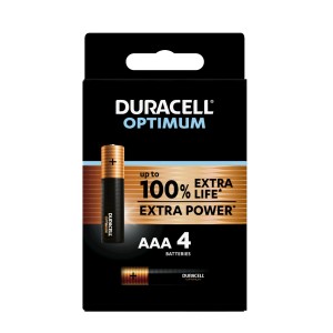 Duracell Optimum AAA batterie, confezione da 4. Batterie alcaline micro ad alte prestazioni per dispositivi.