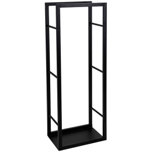 Range-bûches Billie noir en acier thermolaqué pour intérieur et extérieur.