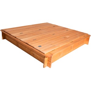 Sabbiera marrone miele 100x100 cm con coperchio pieghevole in legno di pino smaltato.