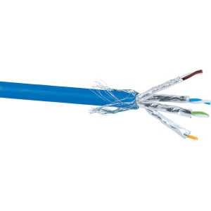 Cavo di rete blu Schwaiger CAT 8.1 (S/FTP) 25m, non terminato, con schermatura aperta.