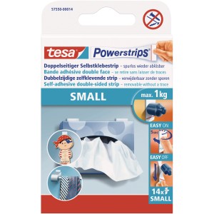 Tesa Powerstrips Small, 14 pièces, bandes adhésives blanches pour une fixation et un retrait faciles des objets.