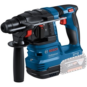 Perforateur-burineur sans fil Bosch Professional GBH 18V-22 en bleu/noir avec batterie. Idéal pour un perçage confortable.