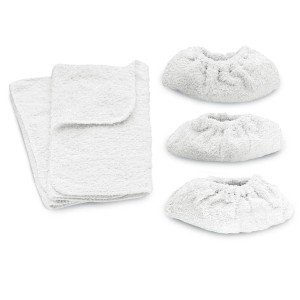 Kit de chiffons en tissu éponge Kärcher, 5 pièces pour nettoyeur vapeur : chiffons pour sols et housses pour buses à main.