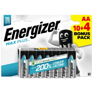 Energizer Max Plus AA batterie, confezione da 14. Batterie Mignon per dispositivi di uso quotidiano.