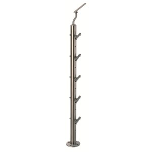 Support de rampe en acier inoxydable V2A, 85 cm de haut, avec 5 supports ronds pour escaliers et rampes.