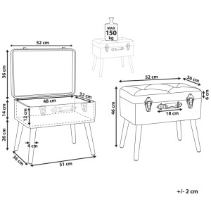 Schéma : Tabouret de rangement Beliani Mallard Cord vert foncé, dimensions et capacité de charge.
