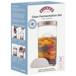 Set fermentazione Kilner, barattolo in vetro da 1 litro con coperchio in acciaio inox e pesi per la conservazione degli alimenti.
