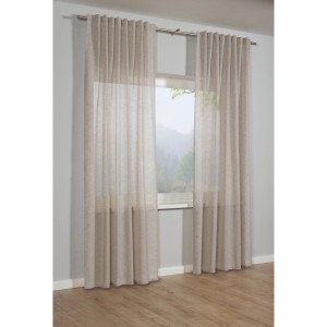 Sciarpa beige Bennetti con nastro per tende effetto naturale, 140x175 cm, davanti alla finestra.