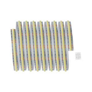 Paulmann MaxLED 500 COB LED-Strip-Erweiterung, 2,5 m, Tunable White, weißer Streifen mit gelber Rückseite und Verbinder.