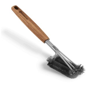 Brosse pour barbecue Burnhard avec manche en bois d'acacia et poils en acier inoxydable, longueur 42 cm.