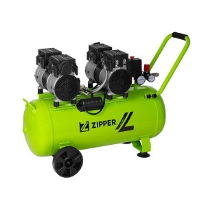 Compresseur silencieux Zipper ZI-COM50SI vert-noir avec réservoir 50l, pompe sans huile et manomètres.