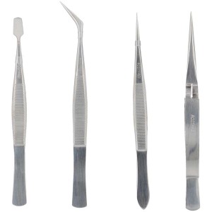 Set de 4 pinces en acier inoxydable pour travaux de précision en atelier, maison et loisirs.