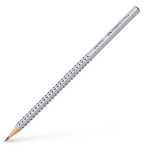 Silberner Faber-Castell Grip 2001 Bleistift, Härtegrad HB, mit Noppen.