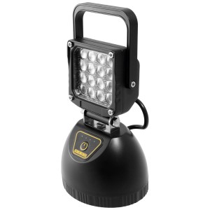 Lampada da lavoro a batteria Steffen 16W con base magnetica e maniglia per uso versatile.